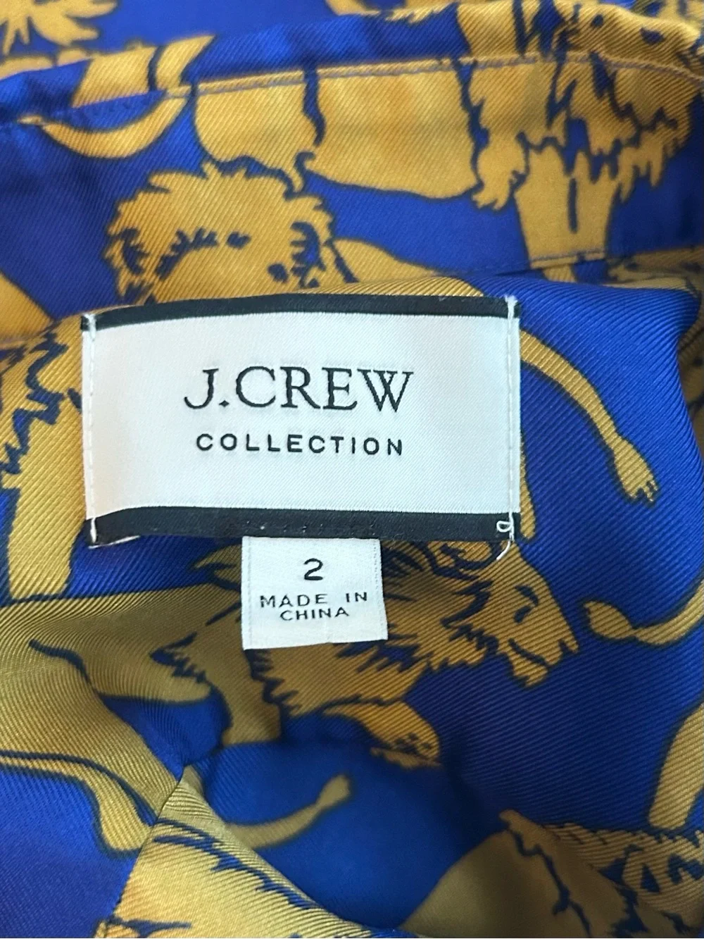 J Crew Collection silk twill button-up shirt in sleepy lions print SZ 2